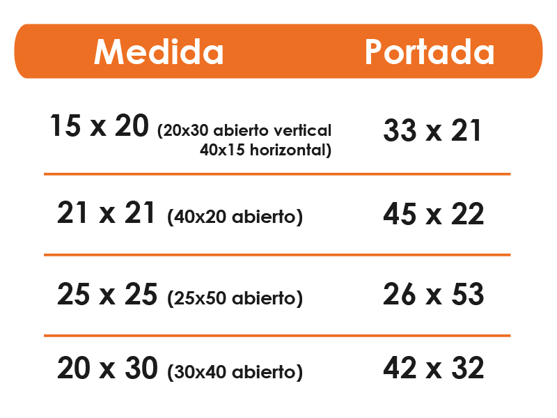 Medidas libro pasta de foto dura con guardas